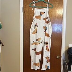 SHEIN Daschund Print Jumpsuit Romper White Brown Size Small